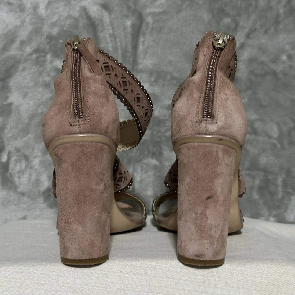 Zara Woman Suede Laser Cut Block Heel Open Toe‎ Sandals Size US 6.5 / EU 37 pink